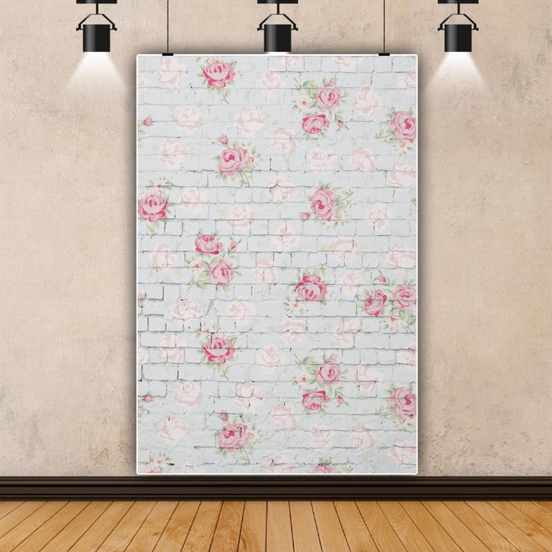 AOFOTO 4x6ft Brick Wall Flower Backdrop Sweet Roses Floral Pattern Wall Photography Background Kids Birthday Party Decoration Kid Baby Girl Newborn Portrait Photo Studio Props Vinyl Wallpaper - Image 5